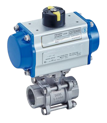 3 Pieces Ball Valve With Pneumatic Actuator (Single Or Double Acting) - Female / Female