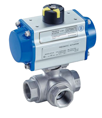 3 Ways Ball Valve With Pneumatic Actuator (Single Or Double Acting) - Female Bsp Ends