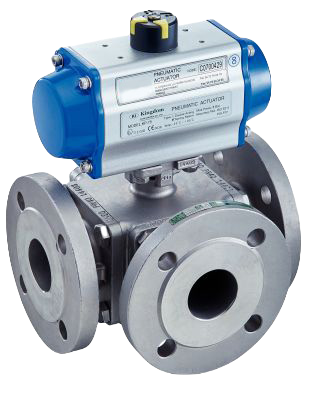 3 Ways Ball Valve With Pneumatic Actuator (Single Or Double Acting) - Flanged Ends