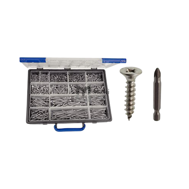 Set Of Countersunk Flat Head Cross Recess Pozidriv Chipboard Screws + Bits
