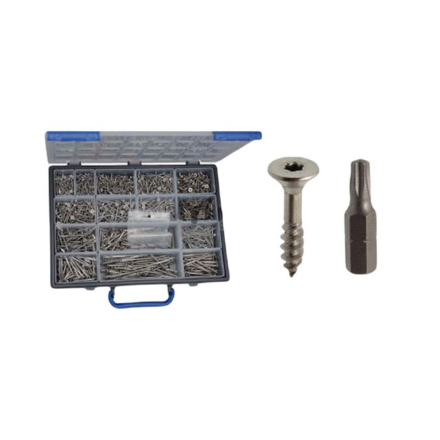 Set Of Countersunk Flat Head Six Lobes Recess Chipboard Screws + Bits